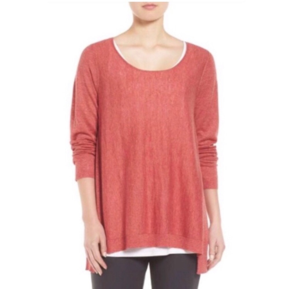 Eileen Fisher Tencel Alpaca Sweater Persimmon Red Large